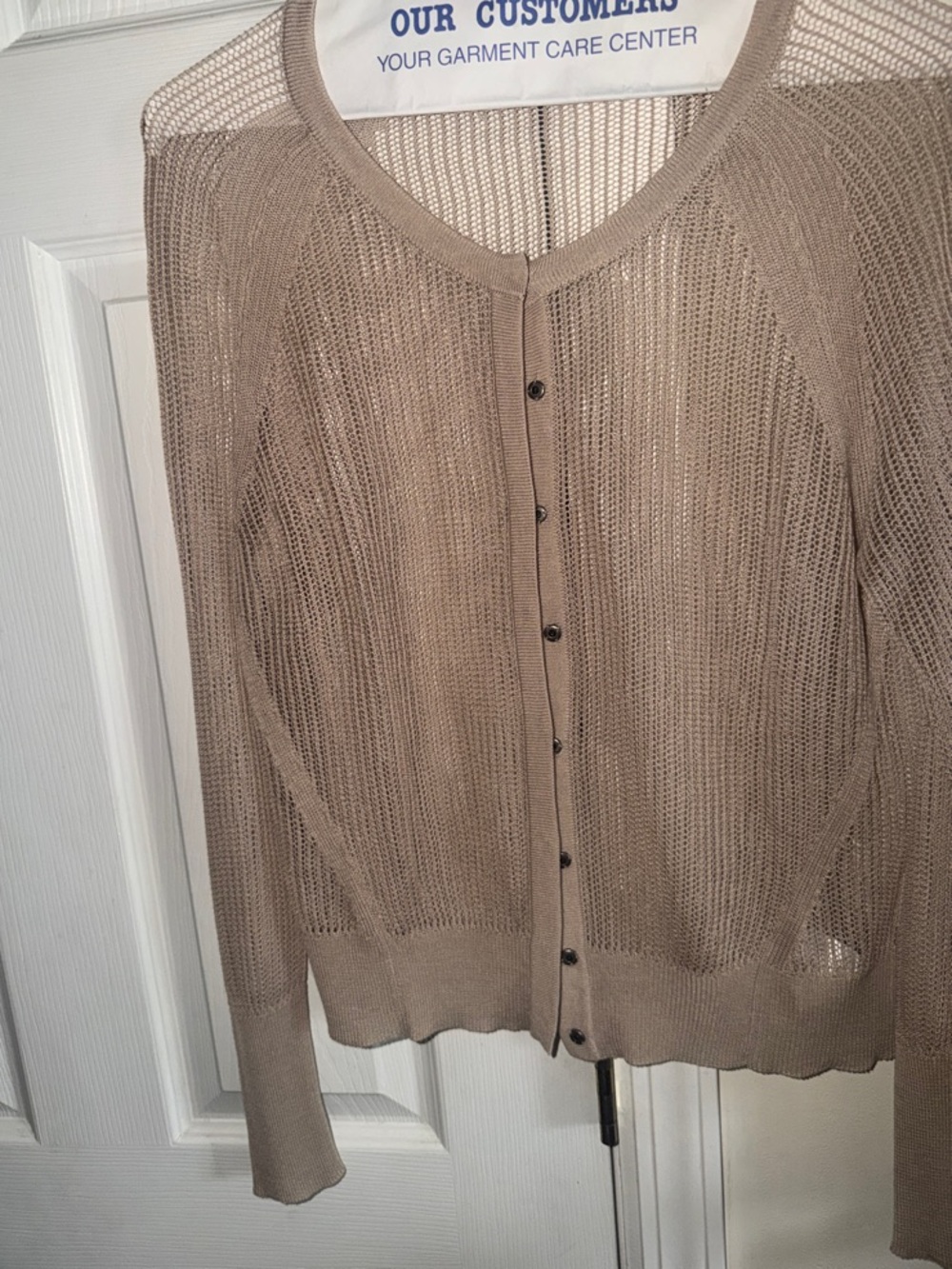 Eileen Fisher Taupe Open-Knit Button-Front Cardigan